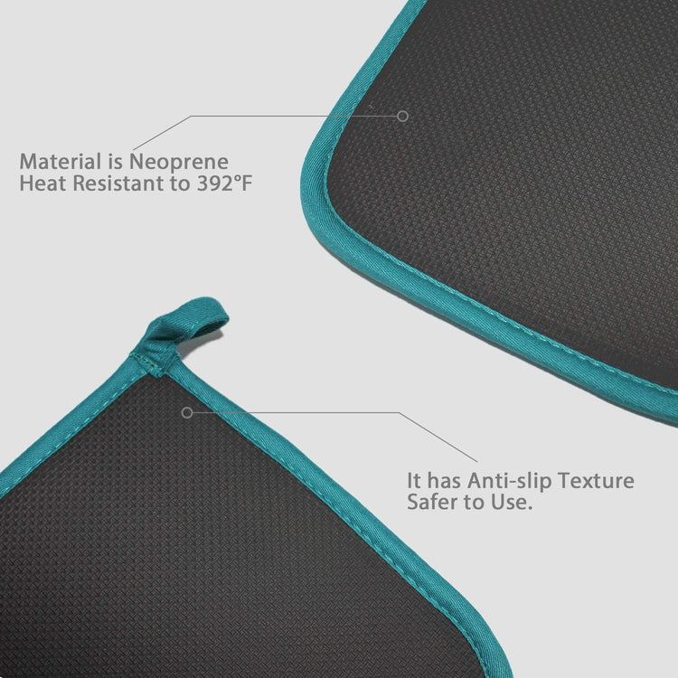 Cotton and Neoprene Oven Pads Pot Holders with Pocket 8"x8.5" Dual-Function Hot Pad Set for Finger Hand Wrist Protection Heat Resistant to 428°F Teal