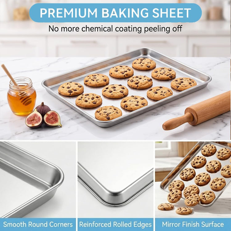 Baking Sheet 16"x 12"x 1" Stainless Steel Cookie Sheet Pan (2 Count)
