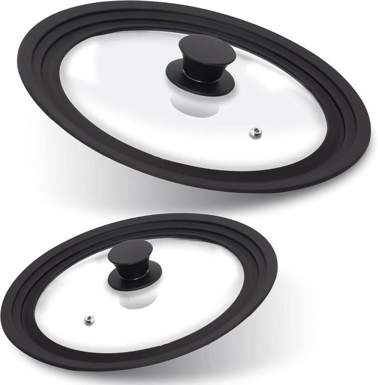 Anaeat Silicone Universal Lid for Pots, Pans and Skillets - Tempered Glass Covered with Heat Resistant Silicone Rim Fits All 7" to 12" Diameter Cookware -Easy to Use Replacement Frying Pan Cover