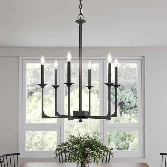 Tribesigns 27" Black Chandelier, 6-Light Chandeliers for Dining Room Lighting Fixtures Hanging, Pendant Light Fixtures Farmhouse Industrial Lighting for Kitchen, Living Room, Bedroom and Entryway