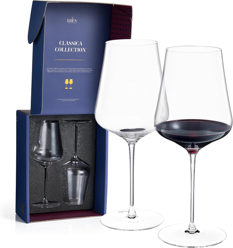 Universal All Purpose Modern Thin Crystal Wine Glasses, Worlds Lightest Wine Glass (88 Grams) Tall Long StemDurable & Resistant | 2 Set Glassware | Handblown & Lead-Free, Stemmed Unique Shape 18oz