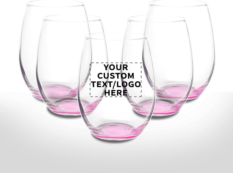 DISCOUNT PROMOS Stemless Wine Glasses in Bulk by ARC Perfection, 15 oz, 10 pack, Red or White Wine Glass Set, Pink