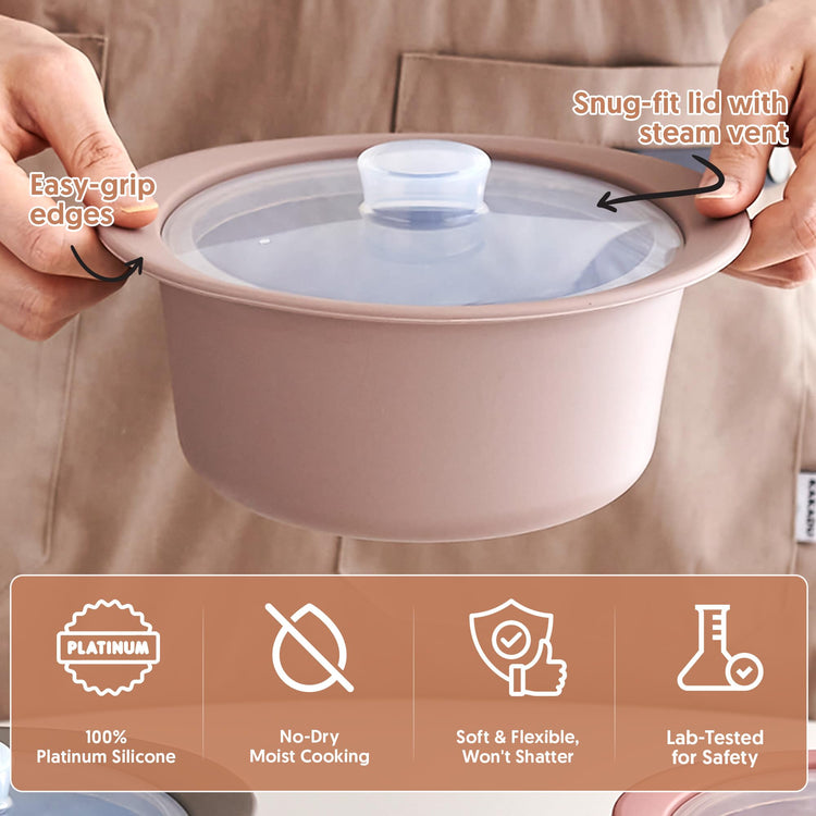 27oz Platinum Silicone Microwave Steamer Pot with Handle & Lid