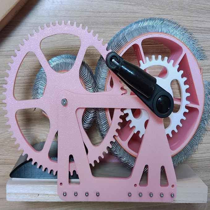Artisan Fiber Blending Tool,Manual Wool Carder with Stainless Steel Pins,Perfect for Hand Spinning Yarn,Wool Felting & Color Mixing Projects Pink