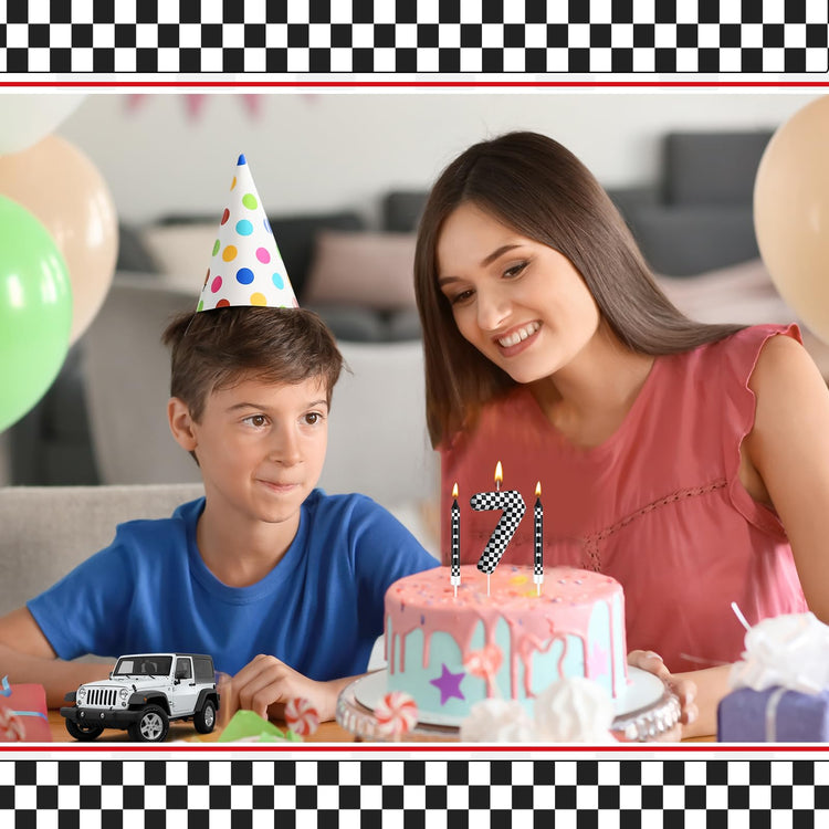 13 Pcs Racing Cars Themed Birthday Candles Black and White Race Number 7 Checkered Candle Cake Topper for Racing Car Party Decoration Supplies (13 Count)
