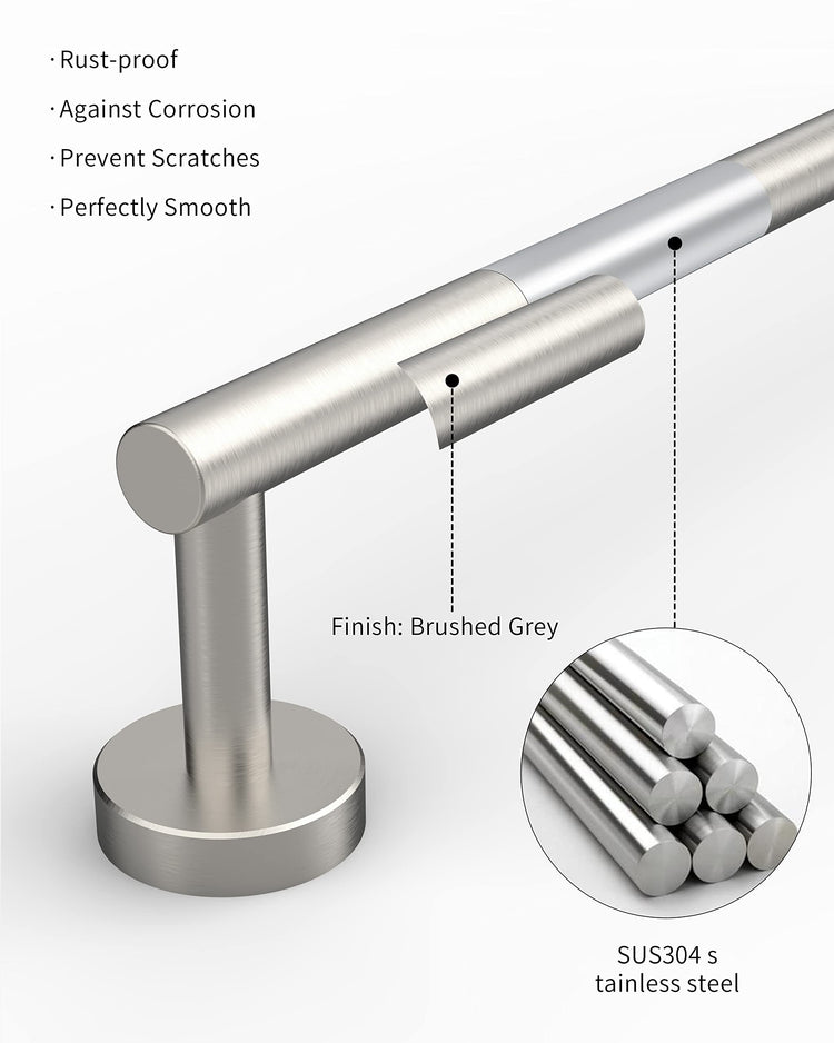 18 Inches Brushed Grey Towel Bar for Bathroom Kitchen Hand Towel Holder Dish Cloths Hanger SUS304 Stainless Steel RUSTPROOF Wall Mount