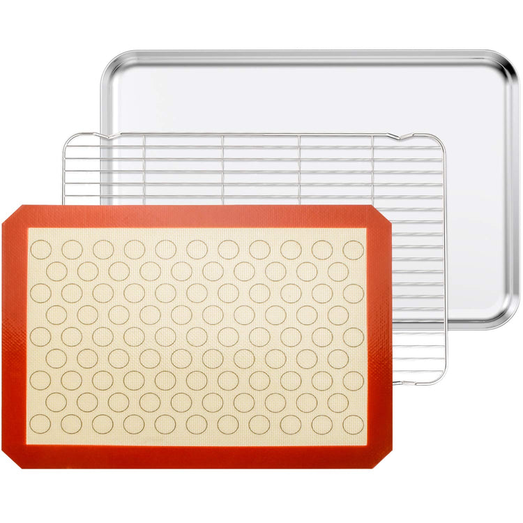 Baking Sheet with Cooling Rack and Silicone Baking Mat