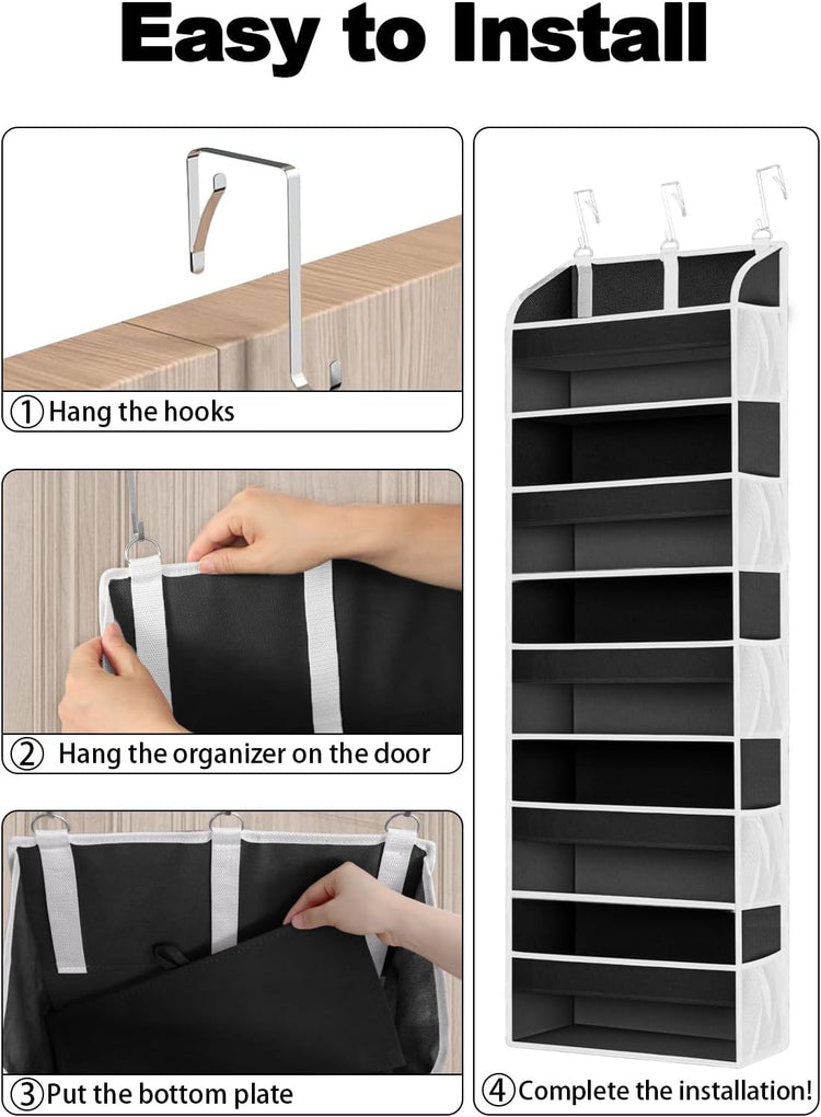 2 Pack Over The Door Storage Organizer with 5 Pockets 10 Mesh Side Pockets, 44 lbs Weight Capacity Door Hanging Organizers and Storage for Bedroom,Bathroom,Nursery,Pantry,Dorm(Black)