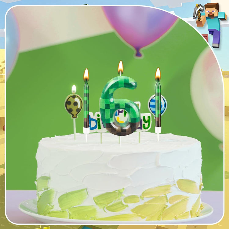 13 Pcs Dynamite Candles 12 TNT Themed Birthday Cake Candles and Number 6 Candle Cake Topper for Pixel Theme Birthday Party Anniversary Party Dynamite Theme Party Video Game Party Supplies (Number 6)