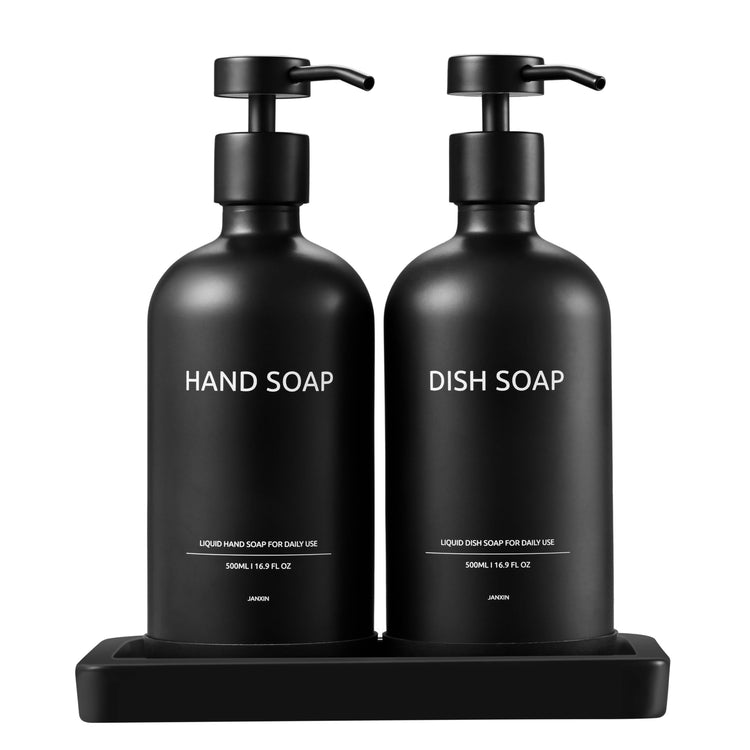 Glass Kitchen Soap Dispenser Set with Ceramic Tray