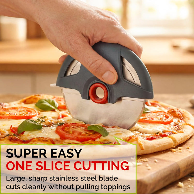 4.3" Palm Grip Pizza Cutter with Blade Cover for Thick Crusts