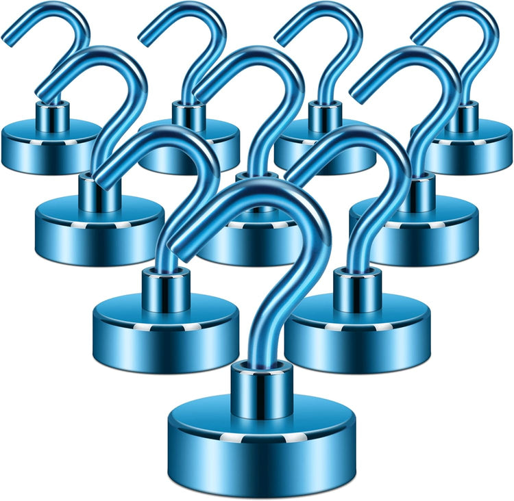 Neosmuk Magnetic Hooks, Heavy Duty Earth Magnets with Hook for Refrigerator, Extra Strong Cruise Hook for Hanging, Magnetic Hanger for Cabins, Grill (Blue, Pack of 10)