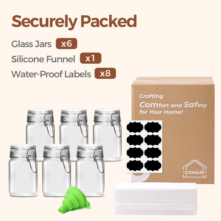 Square Small 8 oz Glass Spice Jars with Airtight Lids 6 Pack Pantry (6 Count)