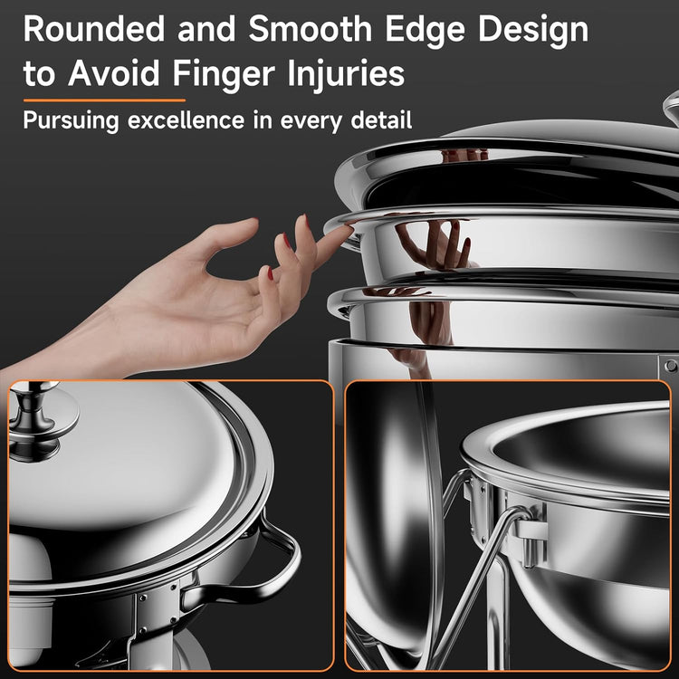 Chafing Dishes for Buffet, 4 Pack 5QT Round Stainless Steel Chafing Dish Set for Home Parties, Christmas Gatherings, Catering Events Complete Buffet Warmer Set (Silver 2)