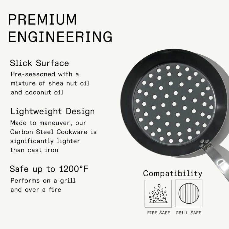 Cookware 12" Seasoned Carbon Steel Grill Frying Pan