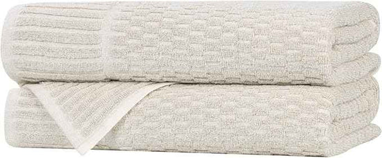 Superior Juno Viscose Cotton Blend Medium Weight Towels, for Bathroom, Shower, Spa, Plush, Quick Dry, Ultra-Soft Towels, Bath Essentials, Border Detail, Bath Towels, Set of 2, Beige