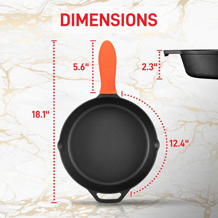 NutriChef 12-Inch Cast Iron Skillet w/Lid - Pre-Seasoned, Oven Safe, Nonstick, Cool-Touch Silicone Handle, For All Cooktops - NCCI12 - Nestoria