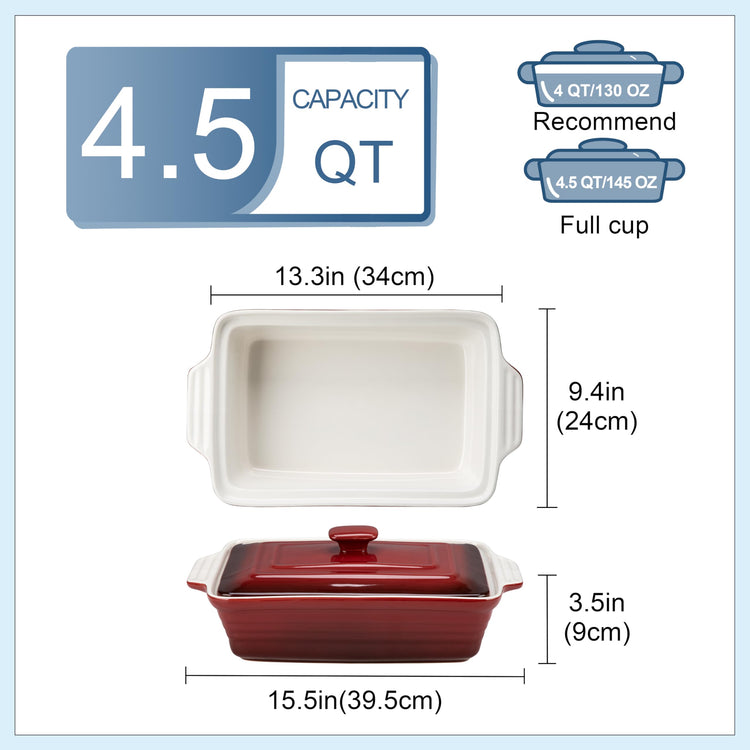 4.5 Quart Ceramic Casserole Dish with Lid