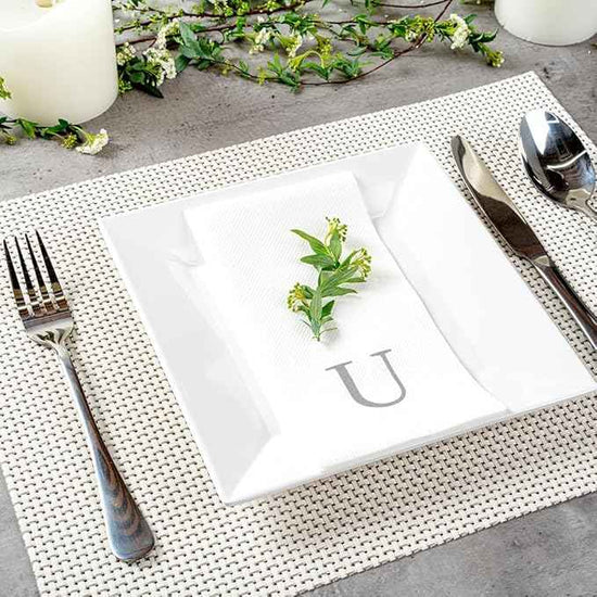 Luxenap 15.8 X 7.9 Inch Linen-Feel Guest Towels, 2000 Lettered Hand Towels - Silver Letter 'U', Sans Serif Font, White Paper Dinner Napkins, airlaid, For Restrooms And Tables - Restaurantware