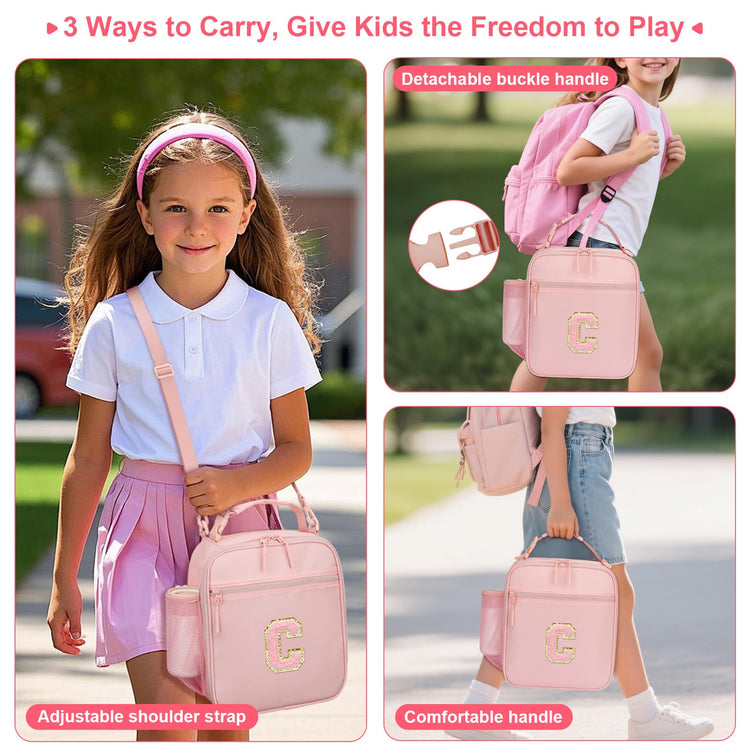 Lunch Box Kids Large Initial Insulated Lunch Bag for Girls