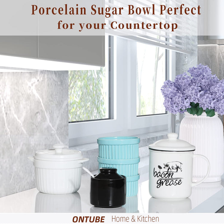 Ceramic Sugar Bowl with Lid and Spoon 8oz