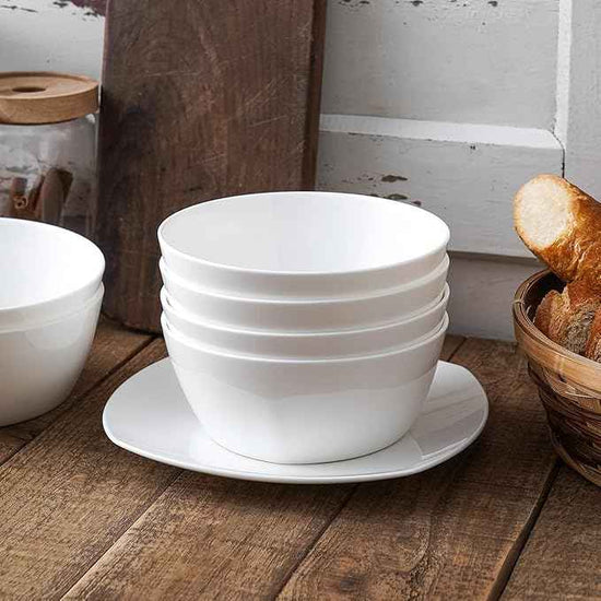 Stone Lain Bone China Soft Square 16 Piece Dinnerware Set, White