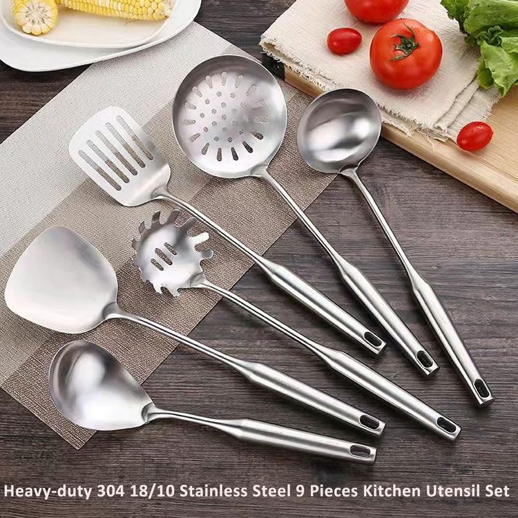 18 10 Stainless Steel Cooking Utensils Set 9 Pack Metal Kitchen Utensil
