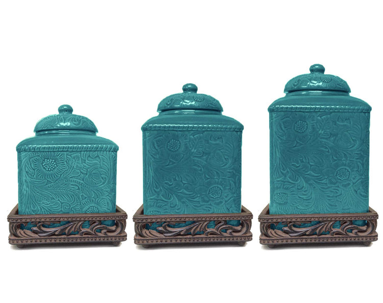 HiEnd Accents Savannah 3 Piece Ceramic Dinnerware Square Canister Set with Base (3 Count)