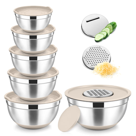 Mixing Bowls Stainless Steel Salad Bowl with Lid & Graters (6 Count)
