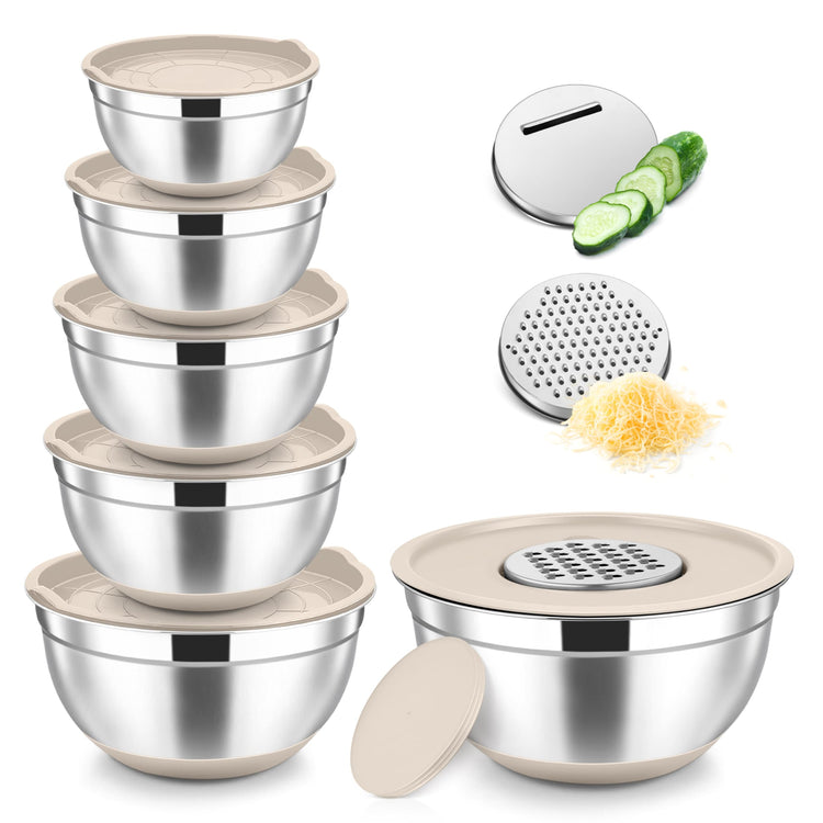 Mixing Bowls Stainless Steel Salad Bowl with Lid & Graters (6 Count)