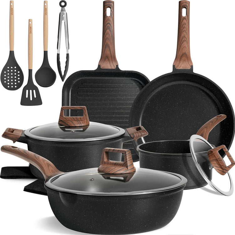 16Pcs Ceramic Pots and Pans Set Non Stick