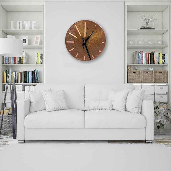 Handmade Pure Copper Wall Clock for Home Decoration, Decor Clock for Living Room, Bedroom and Kitchen, Rustic Decorative Mural Clock Art for Farmhouse (Lines of Time, 11)
