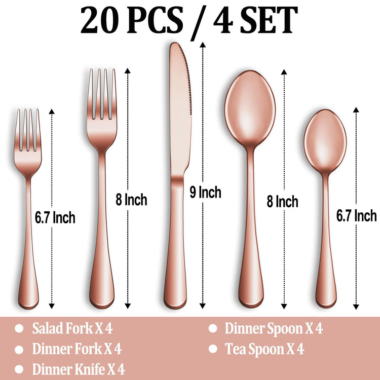 20 Pcs Rose Gold Silverware Set Service for 4 (20 Count)