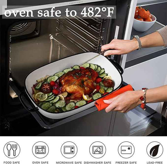 6 Quart Large Rectangular Baking Dish, 16x11 Inches Ceramic Baking Pan Casserole Dish for Cooking,Kitchen and Daily Use, Safe for Oven Microwave Refrigerator Disinfection Cabinet and Dishwasher,White