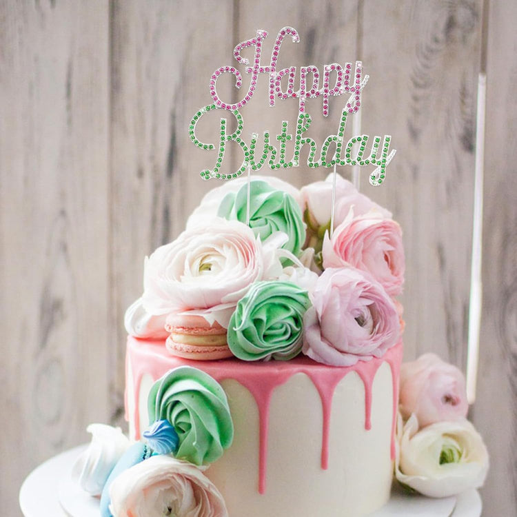Jaciya Pink and Green Happy Birthday Cake Topper - Witch Themed Cake Decorations Green and Pink Party Supplies