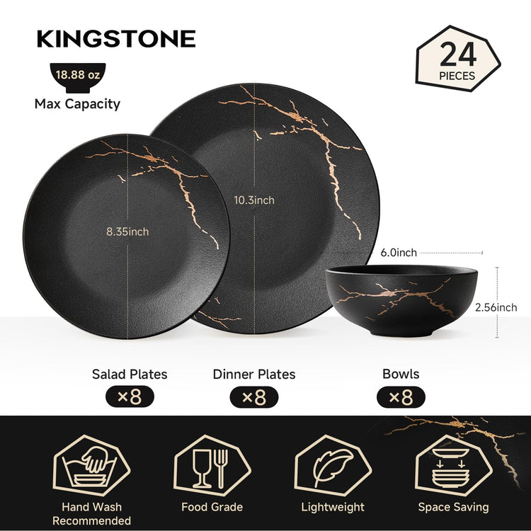 24 Piece Matte Crackle Dinnerware Sets