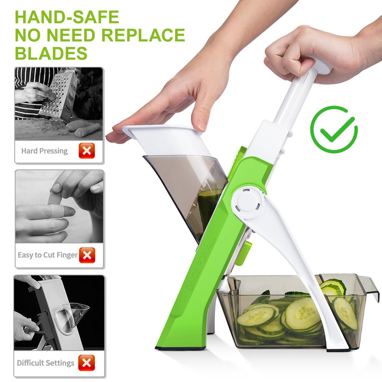 Upgraded Mandoline Slicer for Kitchen &Safe Vegetable Chopper 5 in 1 & Adjustable Mandoline Slicer