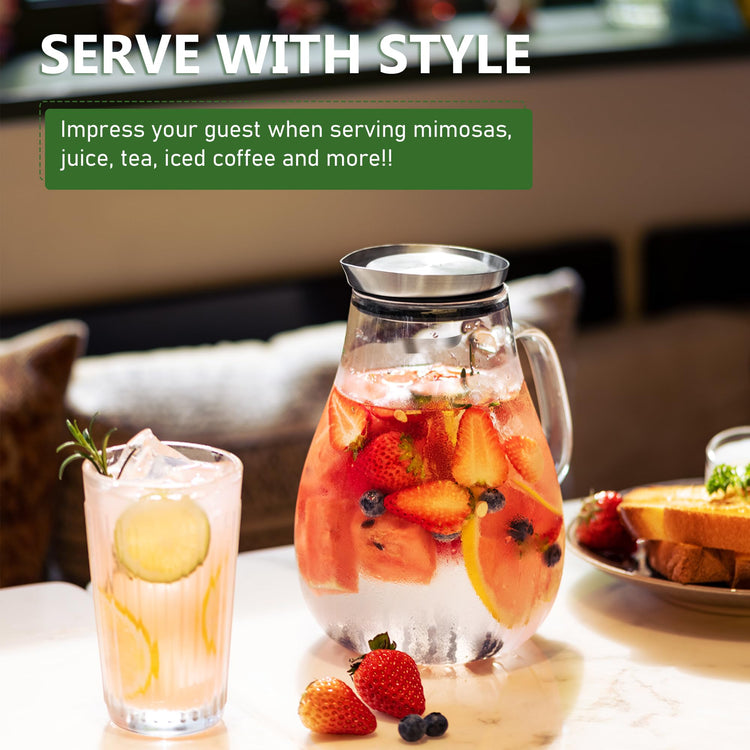 2 Liter 68oz Glass Pitcher with Lid and Handle