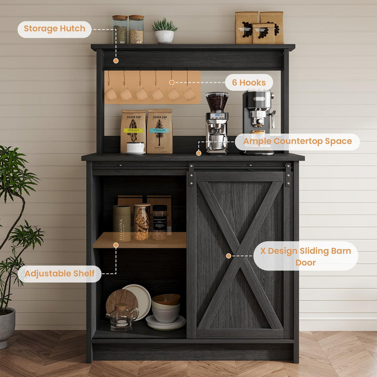 31" Farmhouse Coffee Bar Cabinet with Storage Hutch