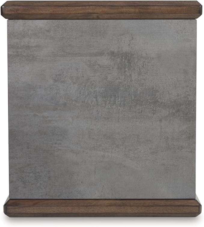 Signature Design by Ashley Kallenny Contemporary End Table with Faux Cement Top and Open Shelf, Dark Brown & Gray