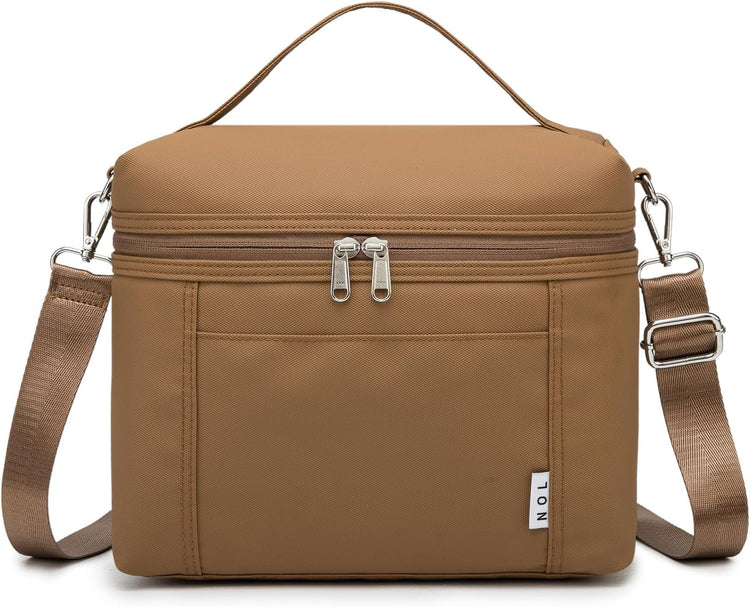 NOL Natural Organic Lifestyle Insulated Lunch Bags for Women Cooler Bag Lightweight Nylon Waterproof Lunch Box For Work (Medium(normal),Brown