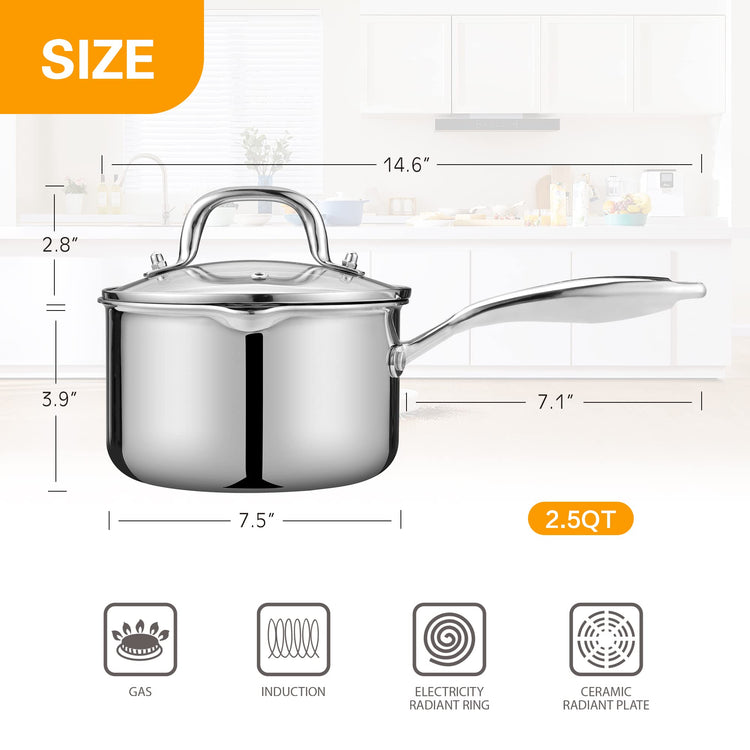 Stainless Steel Saucepan with Tempered Glass Lid