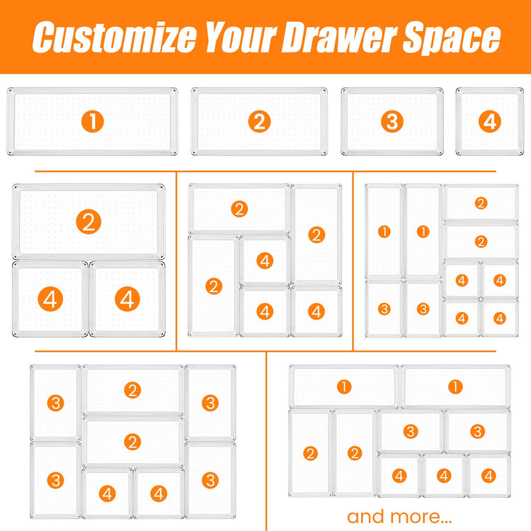 18 Pcs Large Size Clear Drawer Organizer Set (18 Count)