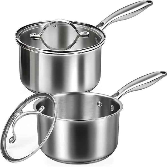 Stainless Steel Saucepan Set with Lids 1.5QT & 2.2QT, Tri-Ply Stainless Steel Sauce Pot Set, Induction Saucepans, 4 Pcs Nonstick Saucepans Cookware Set, Dishwasher Safe