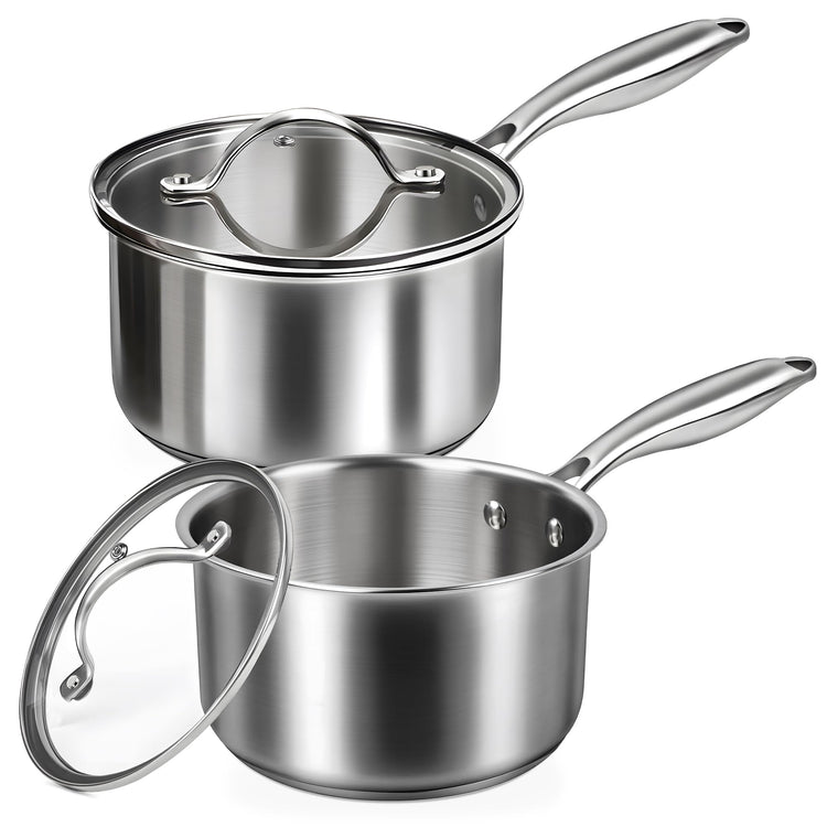 Stainless Steel Saucepan Set with Lids 1.5QT & 2.2QT (2 Count)