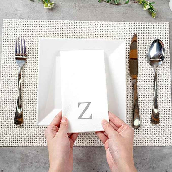 Luxenap 15.8 X 7.9 Inch Linen-Feel Guest Towels, 2000 Lettered Hand Towels - Silver Letter 'Z', Sans Serif Font, White Paper Dinner Napkins, airlaid, For Restrooms And Tables - Restaurantware