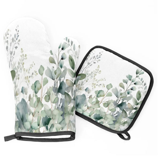 Sage Green Eucalyptus Oven Mitts and Pot Holders Sets (2 Count)