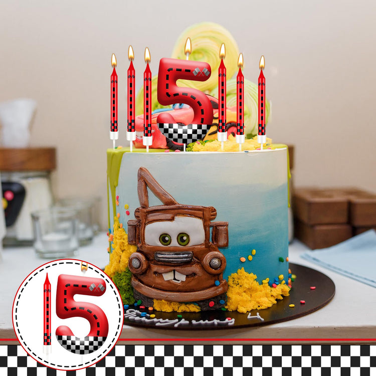 13PCS Racing Car Theme Birthday Candle Set with Checkered Flag Design (13 Count)