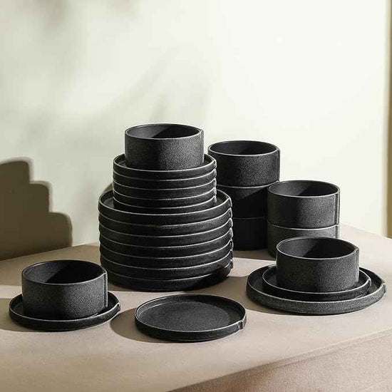 Stone Lain Bao 12-Piece Dinnerware Set Stoneware, Charcoal