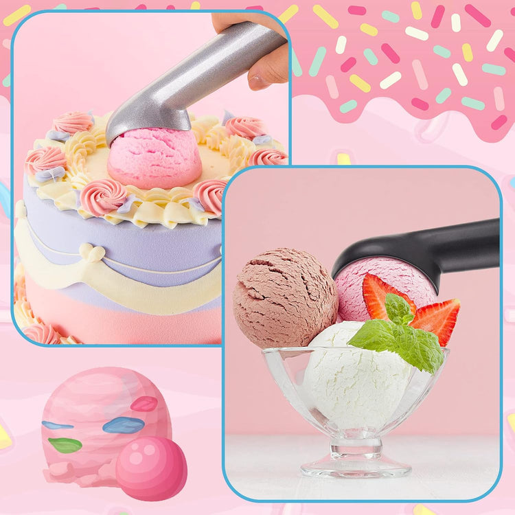 Gejoy 12 Pcs Ice Cream Scoop 7 Inch Nonstick Anti Freeze Ice Cream Scooper Aluminum Design Dessert Spoon for Gelatos Frozen Yogurt Fruit Sundaes Sorbet Almond Cookie Dough (Black and Silver)